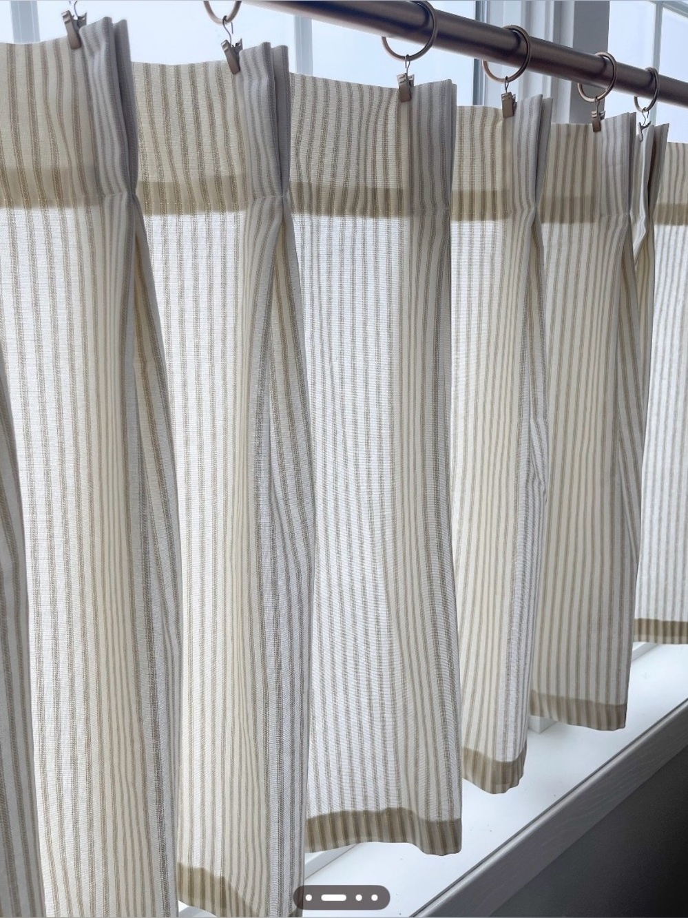 Pleated Cafe Curtain, cream brown ticking stripe - 4
